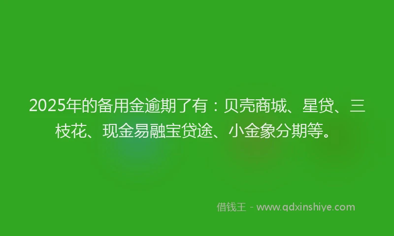2025年的备用金逾期了有：贝壳商城、星贷、三枝花、现金易融宝贷途、小金象分期等。