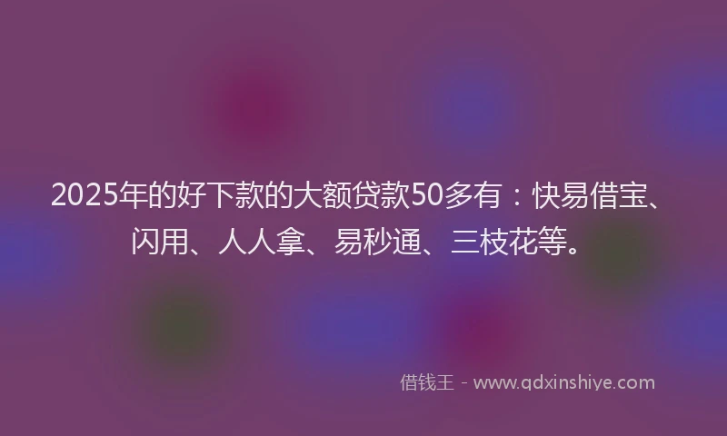 2025年的好下款的大额贷款50多有：快易借宝、闪用、人人拿、易秒通、三枝花等。