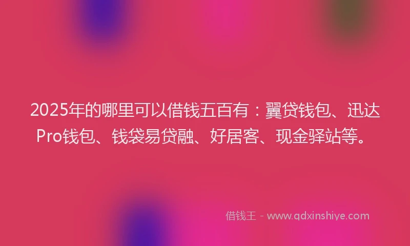 2025年的哪里可以借钱五百有：翼贷钱包、迅达Pro钱包、钱袋易贷融、好居客、现金驿站等。