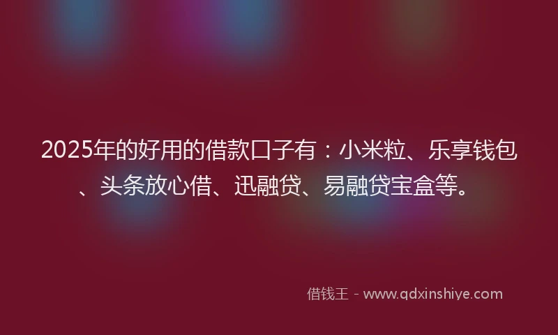 2025年的好用的借款口子有：小米粒、乐享钱包、头条放心借、迅融贷、易融贷宝盒等。