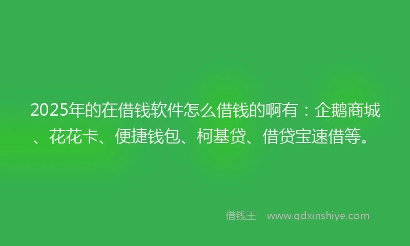2025年的在借钱软件怎么借钱的啊有：企鹅商城、花花卡、便捷钱包、柯基贷、借贷宝速借等。