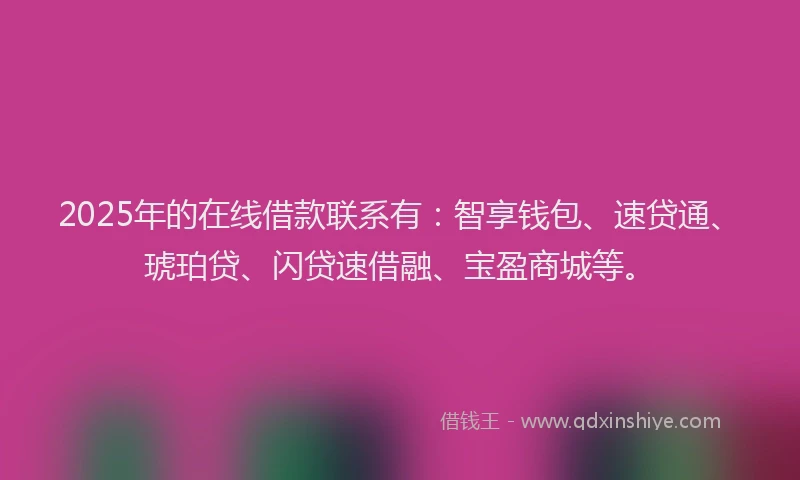 2025年的在线借款联系有：智享钱包、速贷通、琥珀贷、闪贷速借融、宝盈商城等。