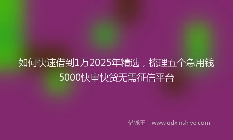 如何快速借到1万2025年精选，梳理五个急用钱5000快审快贷无需征信平台