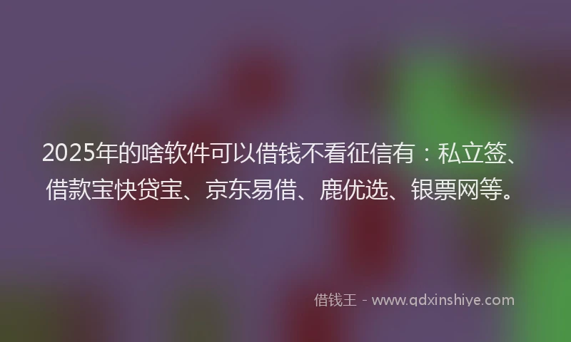 2025年的啥软件可以借钱不看征信有：私立签、借款宝快贷宝、京东易借、鹿优选、银票网等。