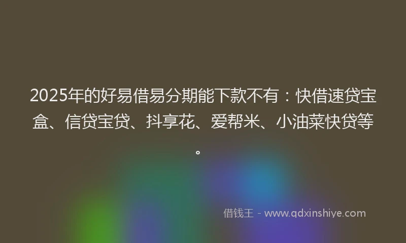 2025年的好易借易分期能下款不有：快借速贷宝盒、信贷宝贷、抖享花、爱帮米、小油菜快贷等。