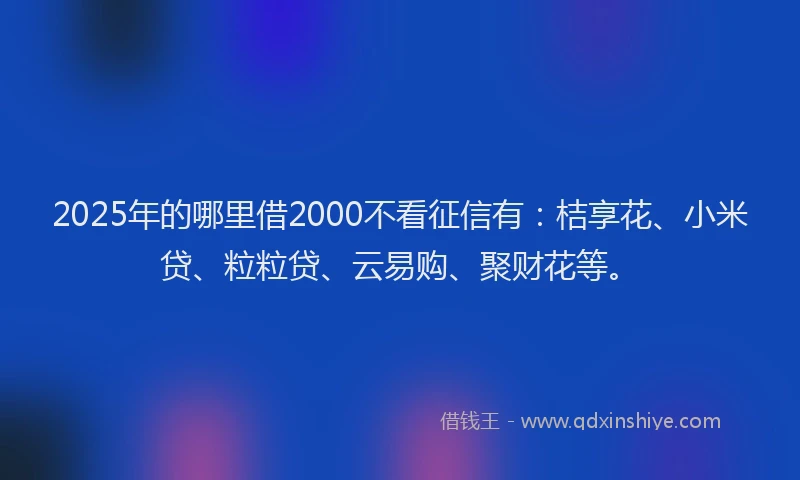 2025年的哪里借2000不看征信有：桔享花、小米贷、粒粒贷、云易购、聚财花等。