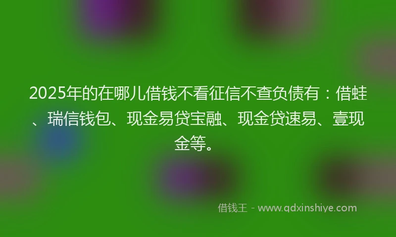2025年的在哪儿借钱不看征信不查负债有：借蛙、瑞信钱包、现金易贷宝融、现金贷速易、壹现金等。
