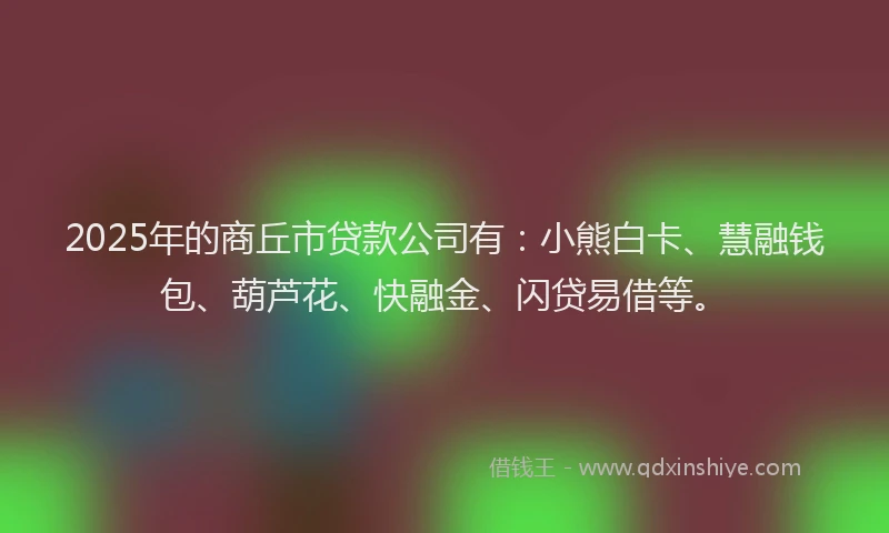 2025年的商丘市贷款公司有：小熊白卡、慧融钱包、葫芦花、快融金、闪贷易借等。