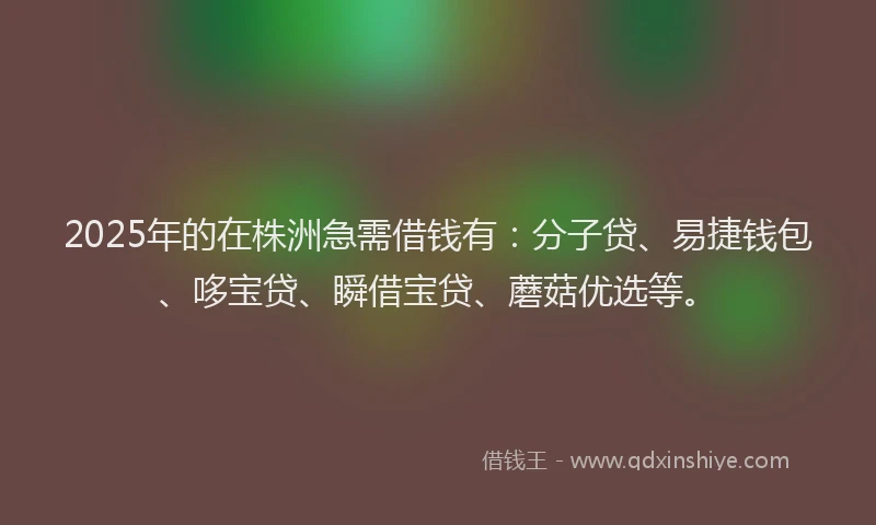 2025年的在株洲急需借钱有：分子贷、易捷钱包、哆宝贷、瞬借宝贷、蘑菇优选等。