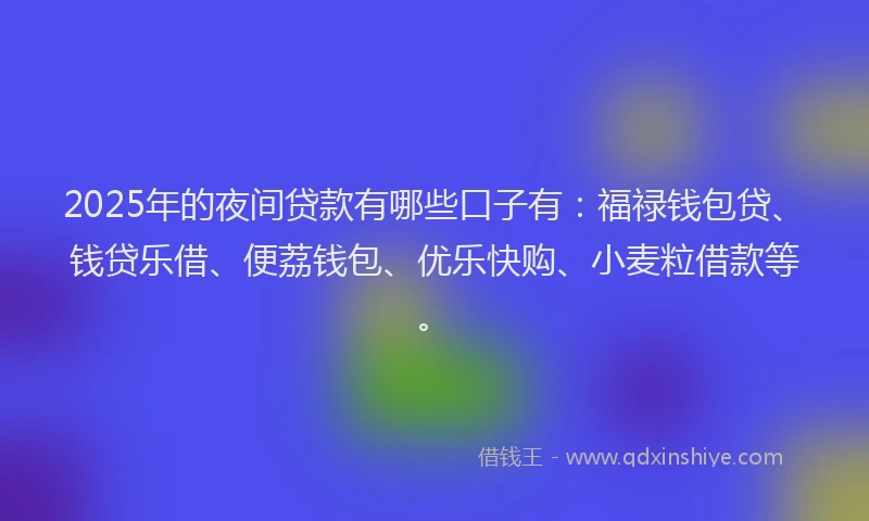 2025年的夜间贷款有哪些口子有：福禄钱包贷、钱贷乐借、便荔钱包、优乐快购、小麦粒借款等。