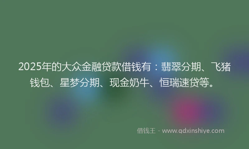 2025年的大众金融贷款借钱有：翡翠分期、飞猪钱包、星梦分期、现金奶牛、恒瑞速贷等。