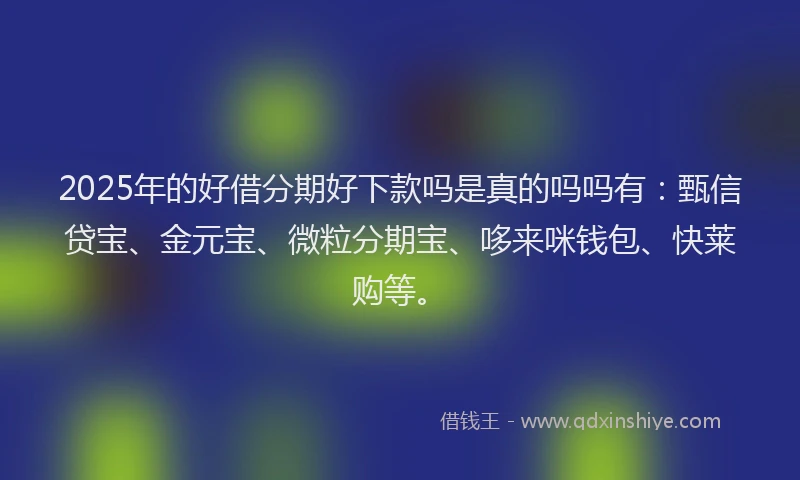 2025年的好借分期好下款吗是真的吗吗有：甄信贷宝、金元宝、微粒分期宝、哆来咪钱包、快莱购等。