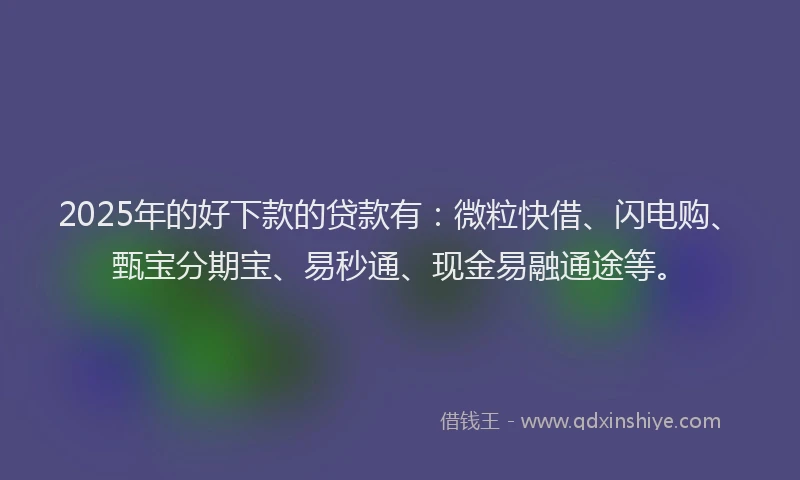 2025年的好下款的贷款有：微粒快借、闪电购、甄宝分期宝、易秒通、现金易融通途等。