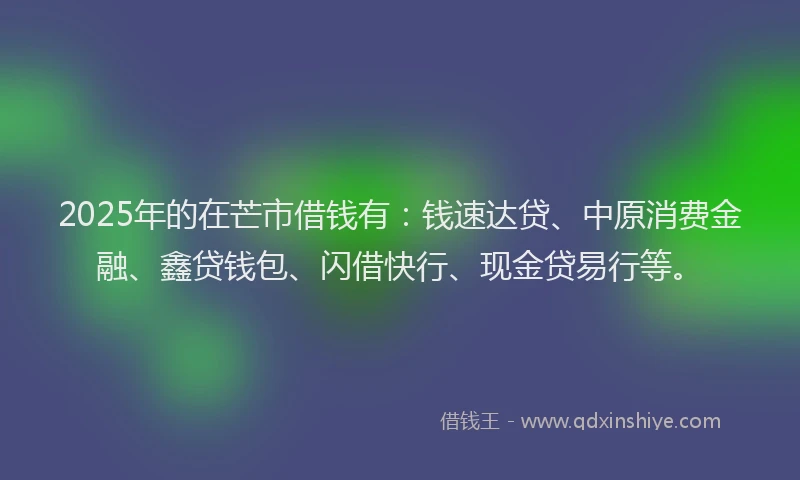 2025年的在芒市借钱有：钱速达贷、中原消费金融、鑫贷钱包、闪借快行、现金贷易行等。