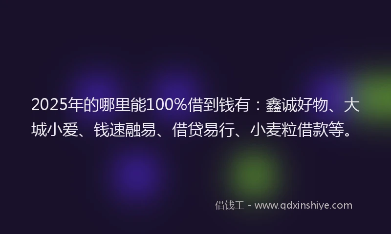 2025年的哪里能100%借到钱有：鑫诚好物、大城小爱、钱速融易、借贷易行、小麦粒借款等。