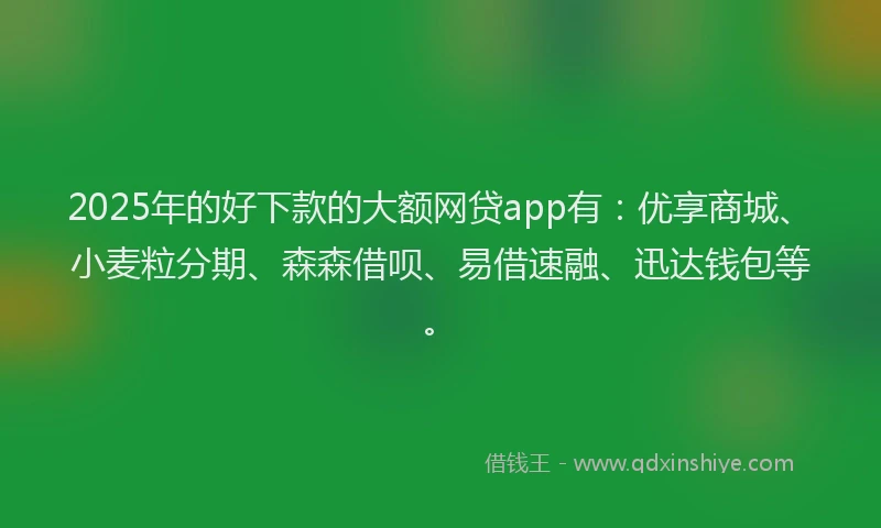 2025年的好下款的大额网贷app有：优享商城、小麦粒分期、森森借呗、易借速融、迅达钱包等。