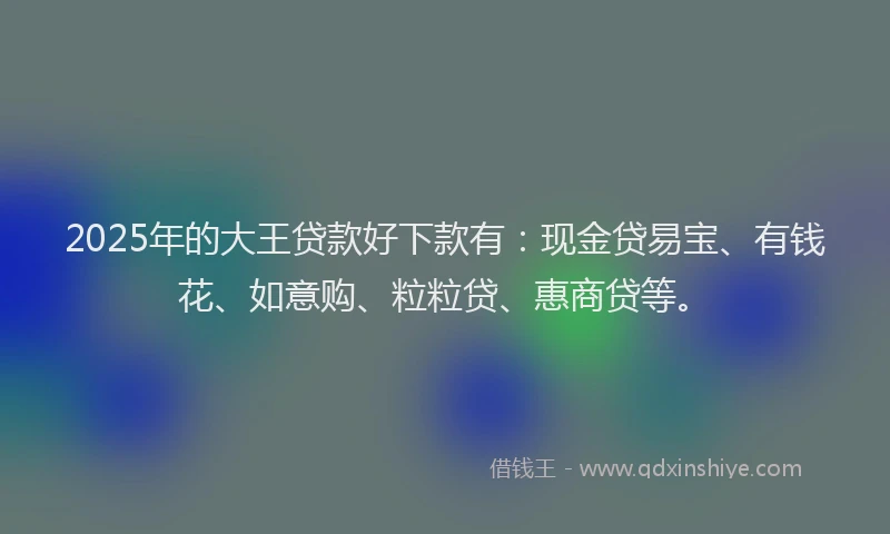 2025年的大王贷款好下款有：现金贷易宝、有钱花、如意购、粒粒贷、惠商贷等。