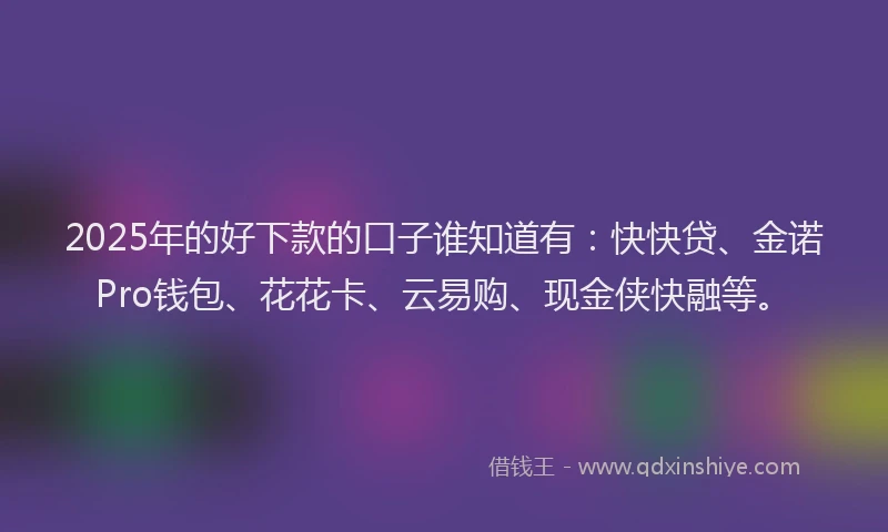 2025年的好下款的口子谁知道有：快快贷、金诺Pro钱包、花花卡、云易购、现金侠快融等。