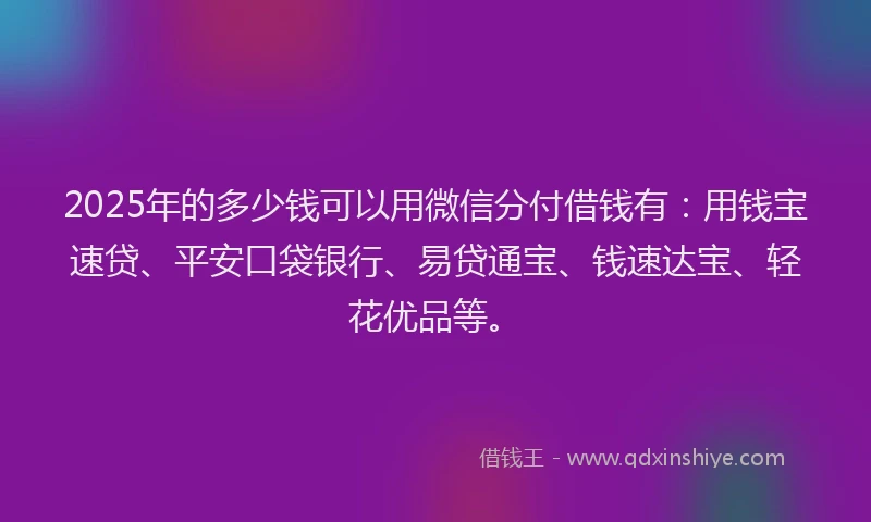 2025年的多少钱可以用微信分付借钱有：用钱宝速贷、平安口袋银行、易贷通宝、钱速达宝、轻花优品等。