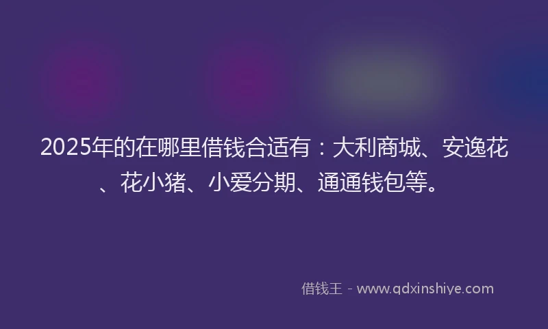 2025年的在哪里借钱合适有：大利商城、安逸花、花小猪、小爱分期、通通钱包等。