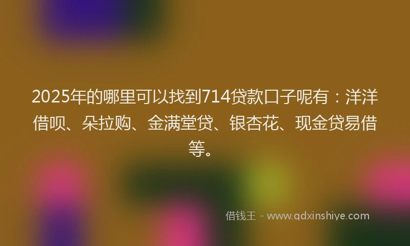 2025年的哪里可以找到714贷款口子呢有：洋洋借呗、朵拉购、金满堂贷、银杏花、现金贷易借等。