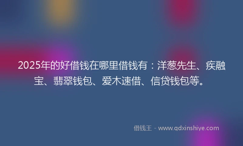 2025年的好借钱在哪里借钱有：洋葱先生、疾融宝、翡翠钱包、爱木速借、信贷钱包等。