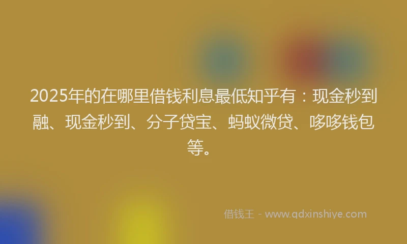 2025年的在哪里借钱利息最低知乎有：现金秒到融、现金秒到、分子贷宝、蚂蚁微贷、哆哆钱包等。