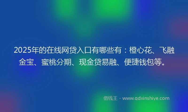 2025年的在线网贷入口有哪些有：橙心花、飞融金宝、蜜桃分期、现金贷易融、便捷钱包等。