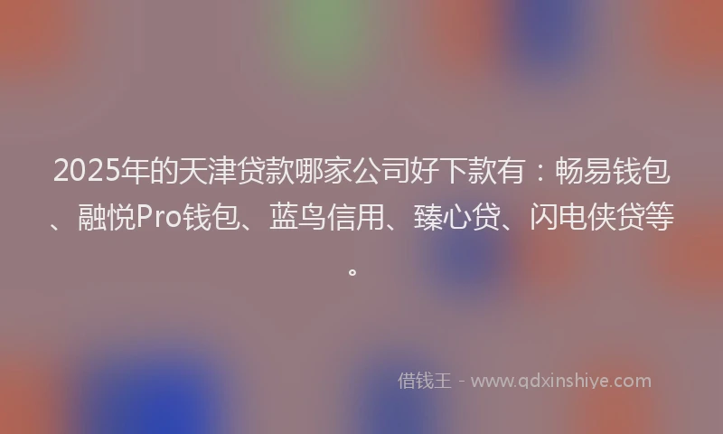 2025年的天津贷款哪家公司好下款有：畅易钱包、融悦Pro钱包、蓝鸟信用、臻心贷、闪电侠贷等。