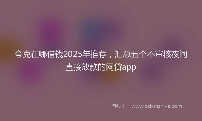 夸克在哪借钱2025年推荐，汇总五个不审核夜间直接放款的网贷app