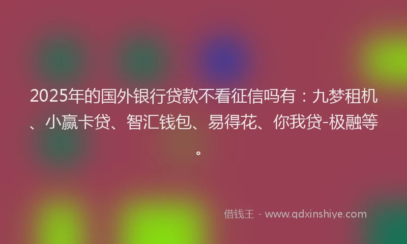 2025年的国外银行贷款不看征信吗有：九梦租机、小赢卡贷、智汇钱包、易得花、你我贷-极融等。