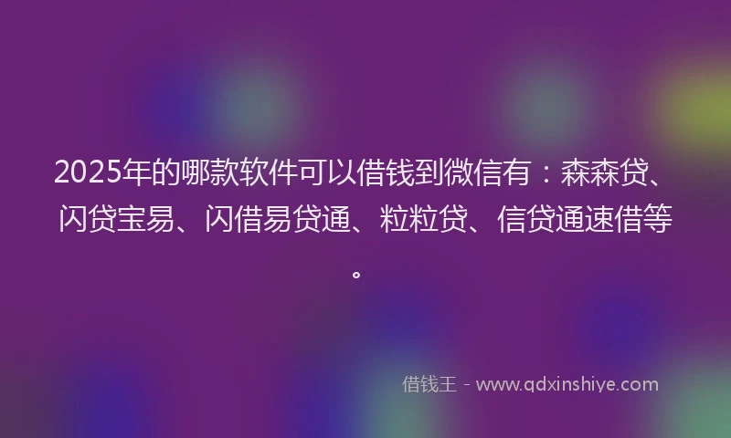 2025年的哪款软件可以借钱到微信有：森森贷、闪贷宝易、闪借易贷通、粒粒贷、信贷通速借等。
