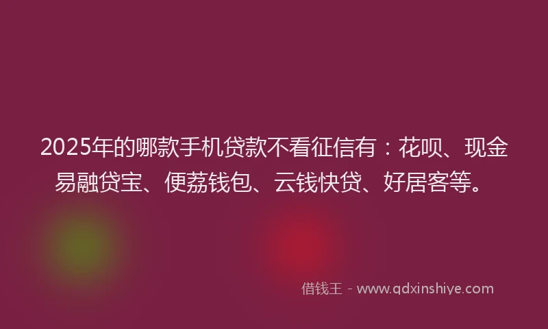 2025年的哪款手机贷款不看征信有：花呗、现金易融贷宝、便荔钱包、云钱快贷、好居客等。