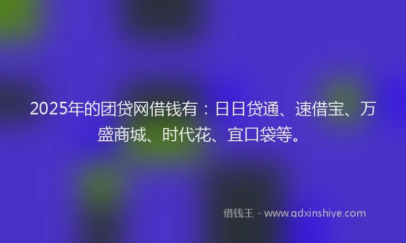 2025年的团贷网借钱有：日日贷通、速借宝、万盛商城、时代花、宜口袋等。