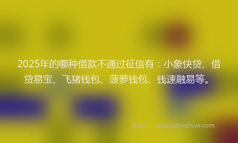 2025年的哪种借款不通过征信有：小象快贷、借贷易宝、飞猪钱包、菠萝钱包、钱速融易等。