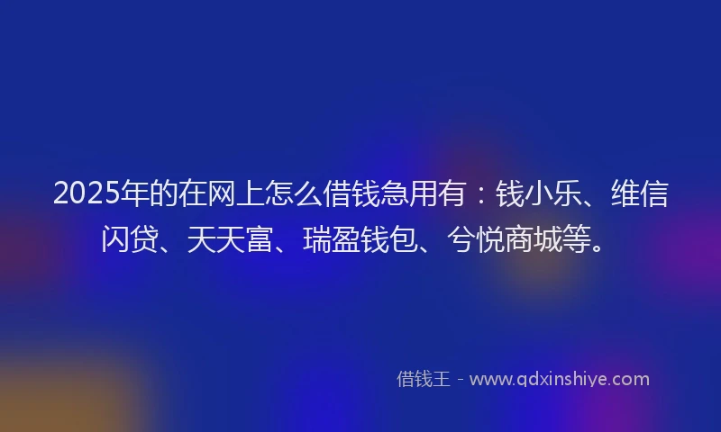 2025年的在网上怎么借钱急用有：钱小乐、维信闪贷、天天富、瑞盈钱包、兮悦商城等。