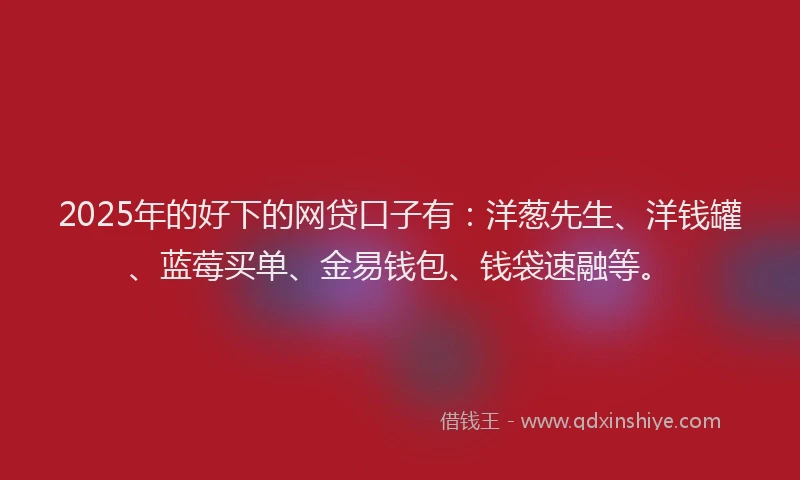 2025年的好下的网贷口子有：洋葱先生、洋钱罐、蓝莓买单、金易钱包、钱袋速融等。