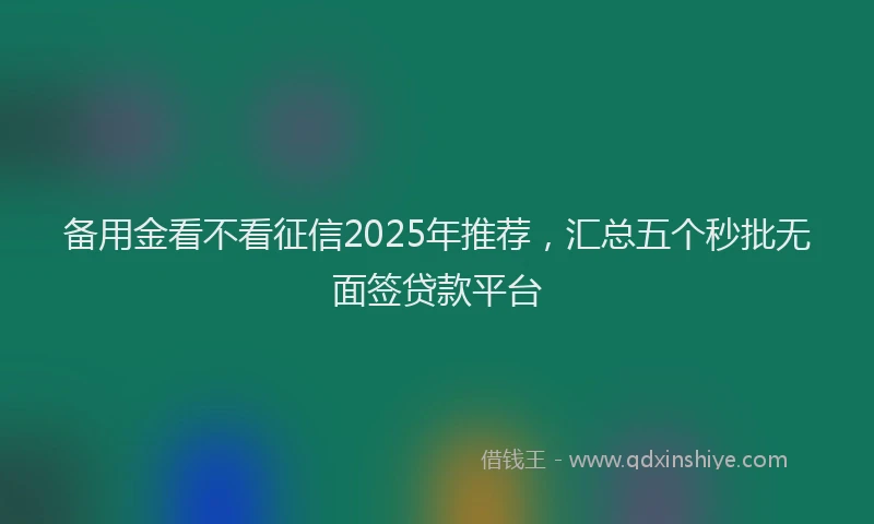 备用金看不看征信2025年推荐，汇总五个秒批无面签贷款平台