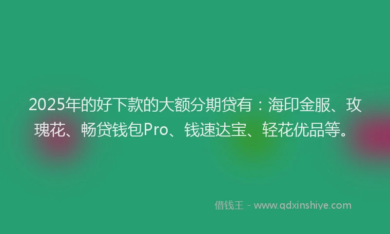 2025年的好下款的大额分期贷有：海印金服、玫瑰花、畅贷钱包Pro、钱速达宝、轻花优品等。