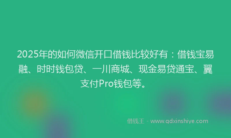 2025年的如何微信开口借钱比较好有：借钱宝易融、时时钱包贷、一川商城、现金易贷通宝、翼支付Pro钱包等。