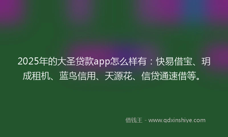2025年的大圣贷款app怎么样有：快易借宝、玥成租机、蓝鸟信用、天源花、信贷通速借等。