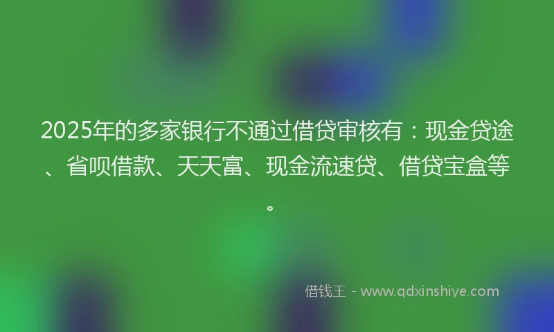 2025年的多家银行不通过借贷审核有：现金贷途、省呗借款、天天富、现金流速贷、借贷宝盒等。