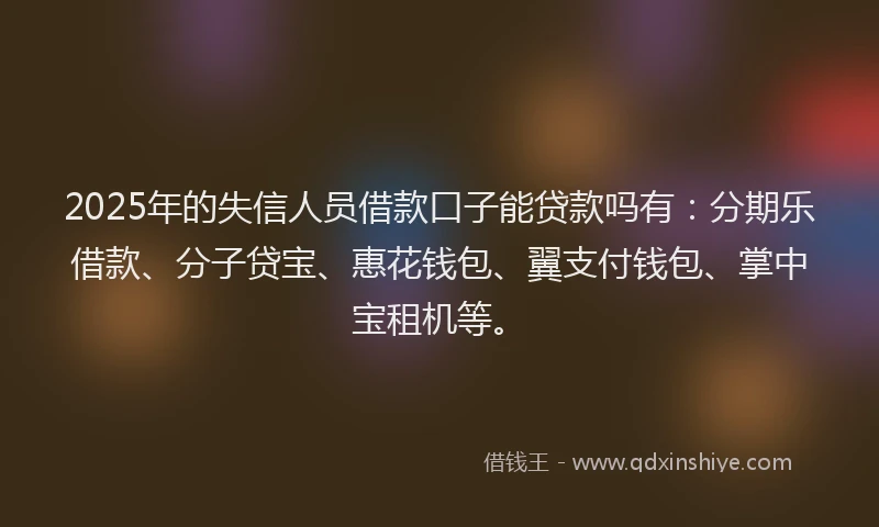 2025年的失信人员借款口子能贷款吗有：分期乐借款、分子贷宝、惠花钱包、翼支付钱包、掌中宝租机等。