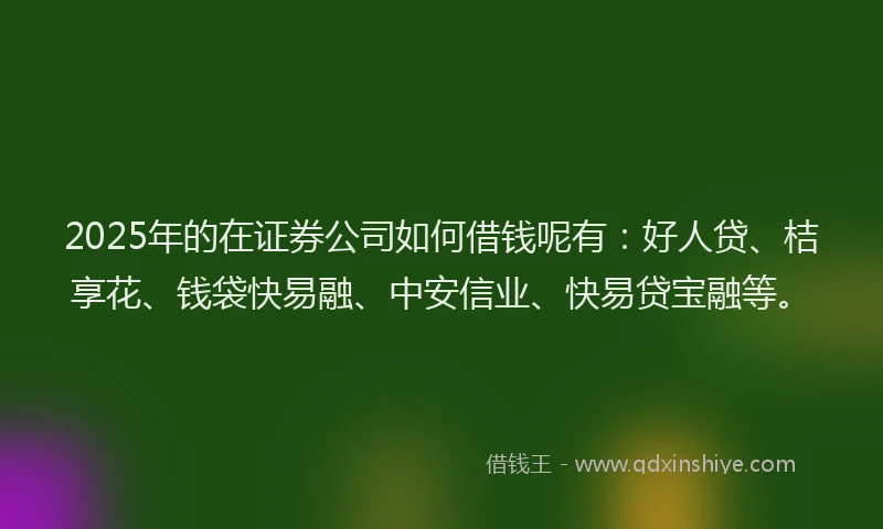 2025年的在证券公司如何借钱呢有：好人贷、桔享花、钱袋快易融、中安信业、快易贷宝融等。