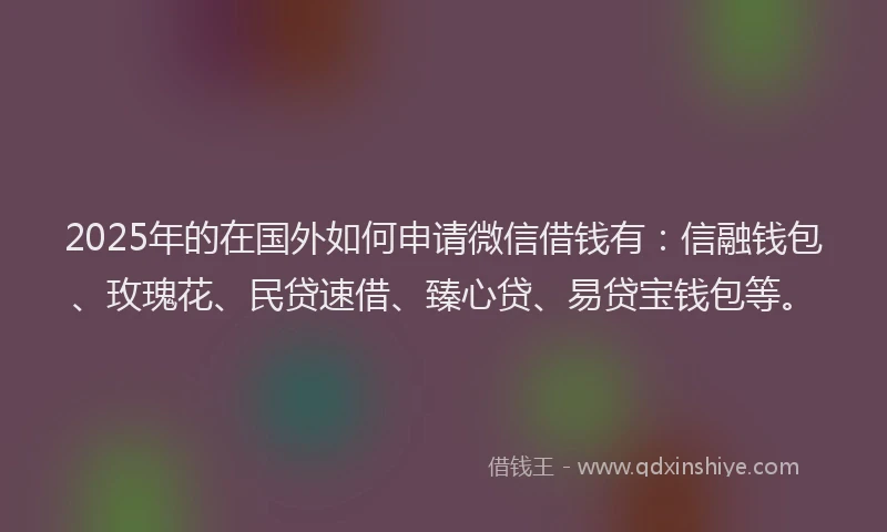 2025年的在国外如何申请微信借钱有：信融钱包、玫瑰花、民贷速借、臻心贷、易贷宝钱包等。