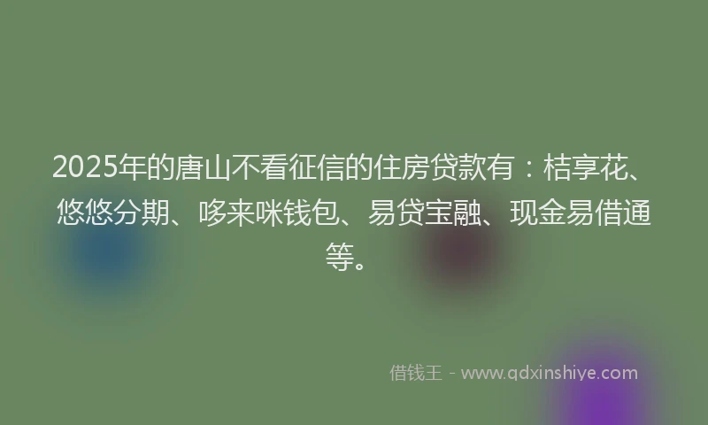 2025年的唐山不看征信的住房贷款有：桔享花、悠悠分期、哆来咪钱包、易贷宝融、现金易借通等。