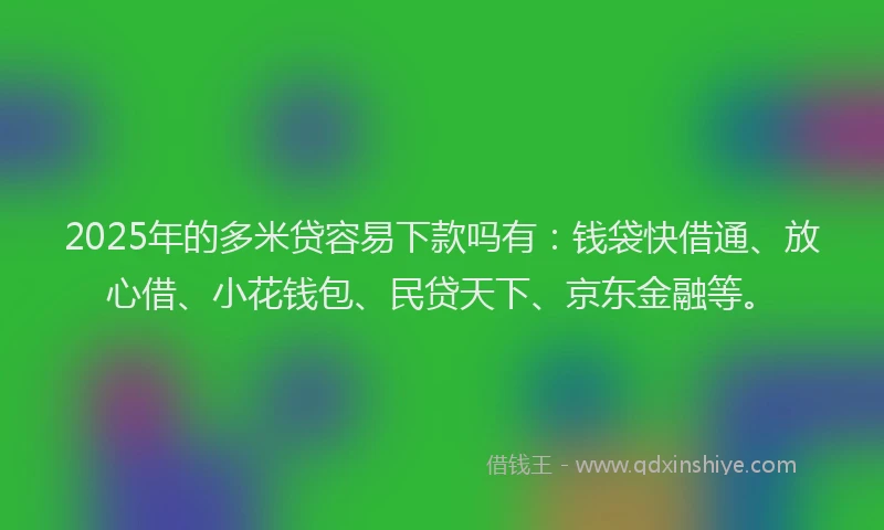 2025年的多米贷容易下款吗有：钱袋快借通、放心借、小花钱包、民贷天下、京东金融等。