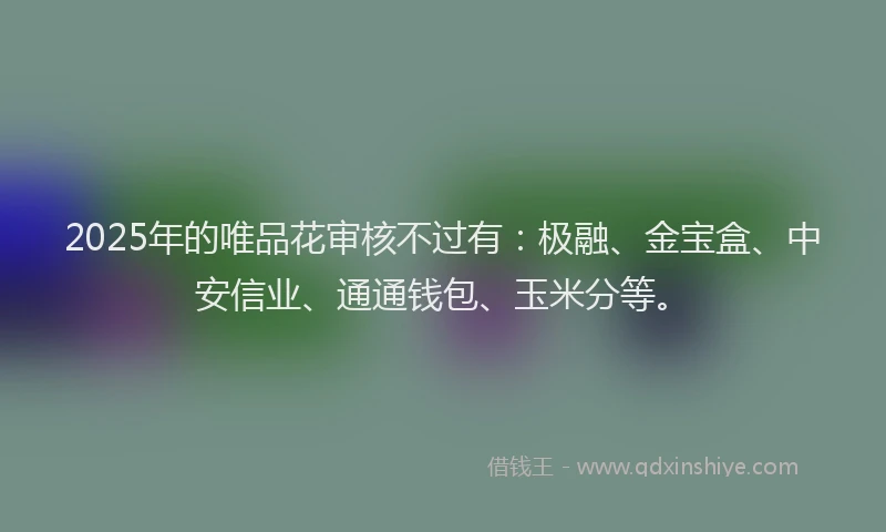2025年的唯品花审核不过有：极融、金宝盒、中安信业、通通钱包、玉米分等。