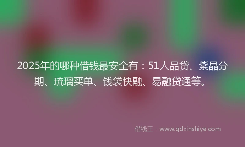 2025年的哪种借钱最安全有：51人品贷、紫晶分期、琉璃买单、钱袋快融、易融贷通等。