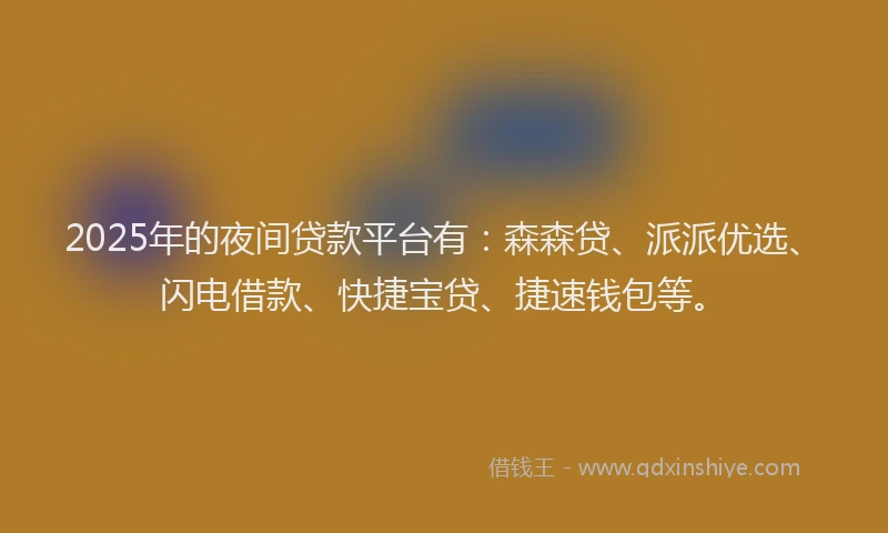 2025年的夜间贷款平台有：森森贷、派派优选、闪电借款、快捷宝贷、捷速钱包等。